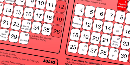 Calendario laboral y de fiestas locales de Asturias, 2026.
