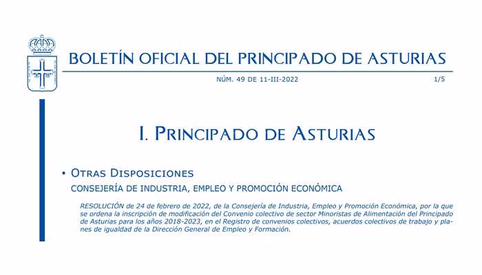 Modificación parcial del Convenio Colectivo de Minoristas de Alimentación de Asturias (2018-2023)